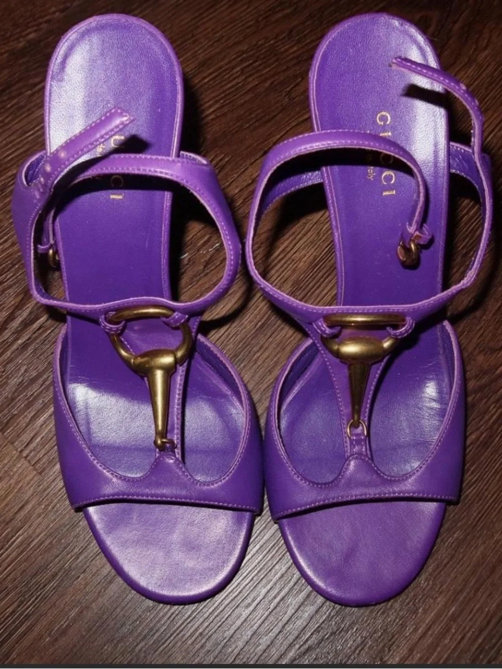 Gucci Purple Leather Horsebit Heeled Sandals - Picture 1 of 4